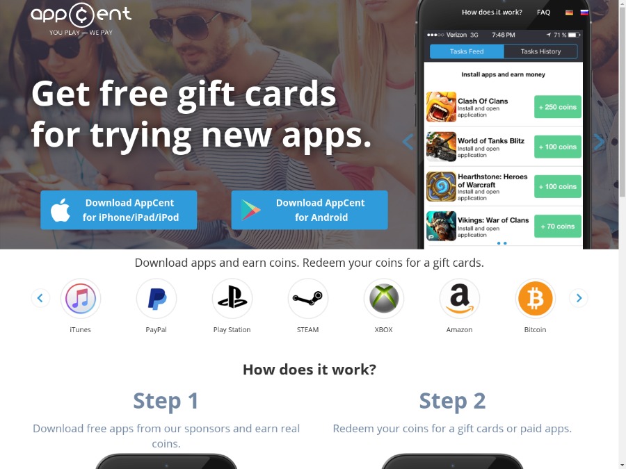 AppCent - заработок на установках приложений Android и IOS, бонус +5 RUB