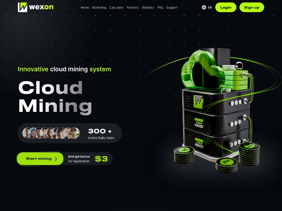 Wexon - облачный майнинг крипты: Bitcoin, BCH, Doge, eCash, Kaspa, LTC