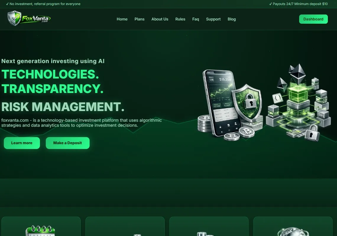 FoxVanta - среднедоходный фонд с доходом 1% в день и выше, депо от $10