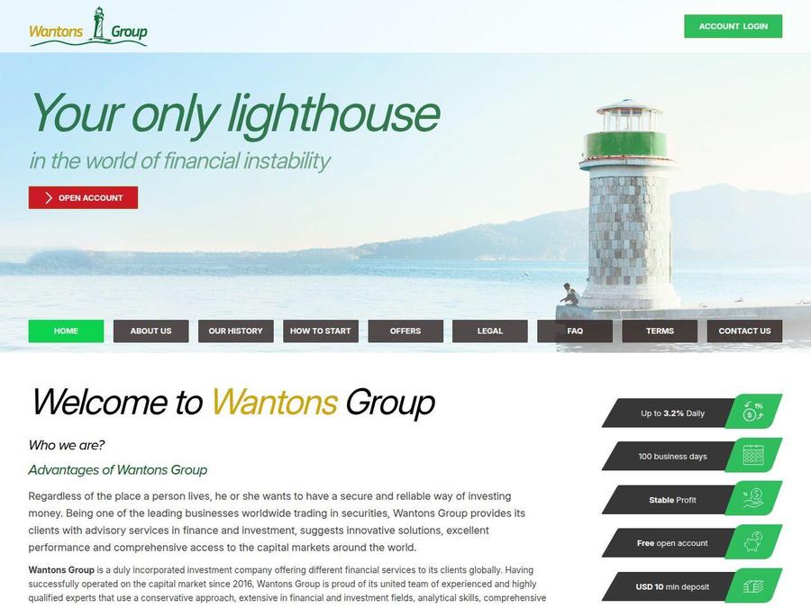 WantonsGroup - средник с доходом от 0.5% в день, срок вклада 100 дн, $10