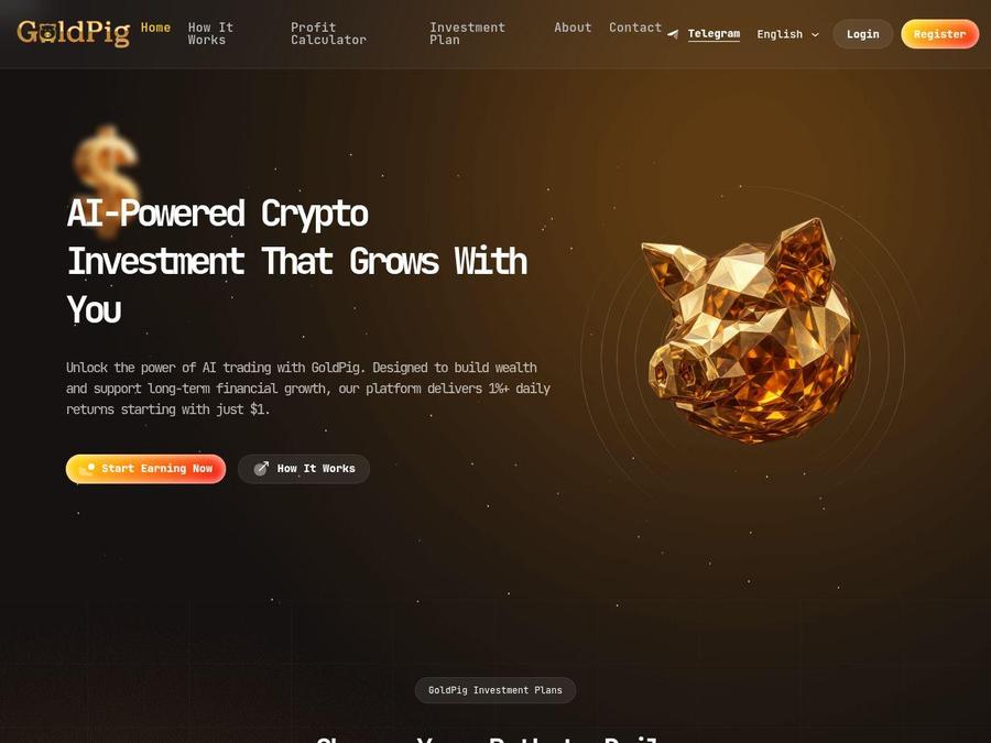 GoldPig - вклады онлайн: 1.0 - 1.5% в день на 15 - 45 дней, вклад от $1